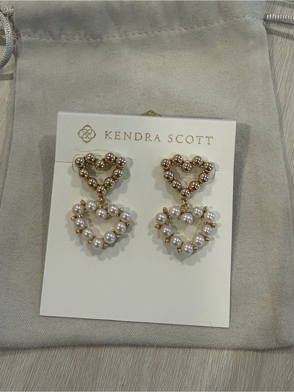 Kendra Scott Gold Ashton Pearl Double Heart Drop Earrings